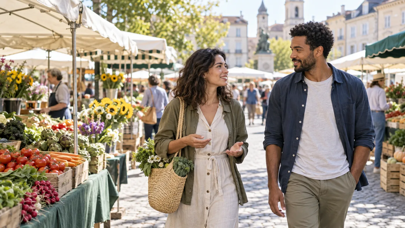 Primera cita en un mercado: pasear sin obligación de comprar