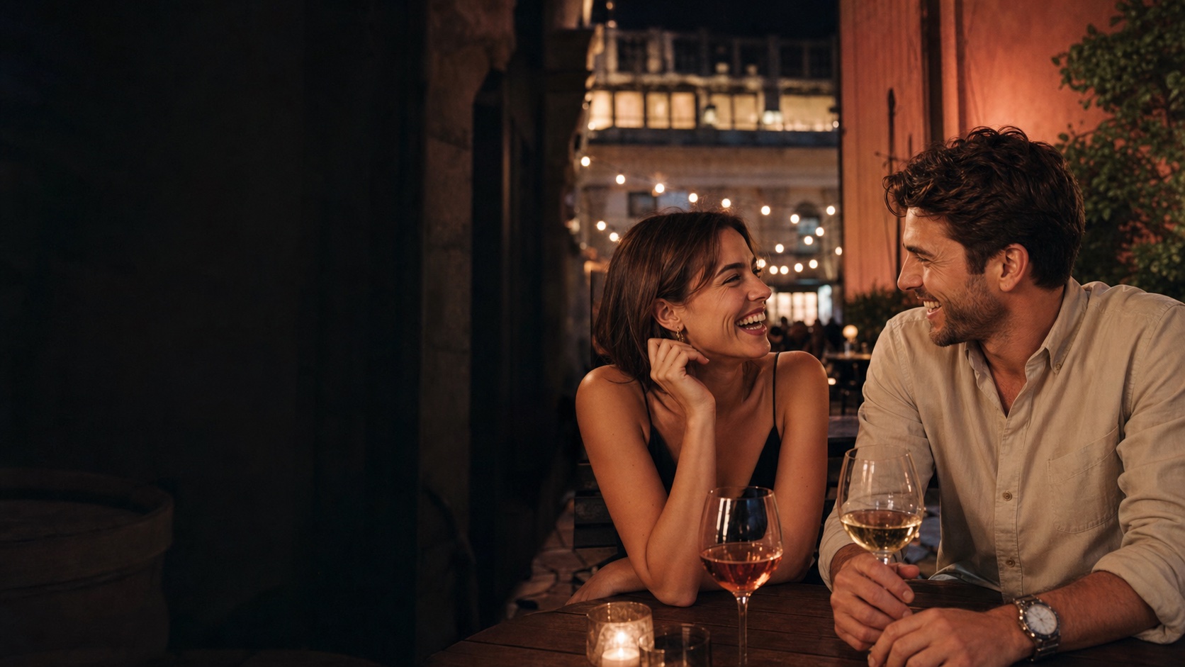 A couple enjoying a first date